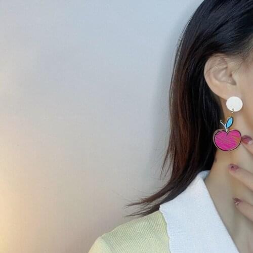 Origin Summer Holiday Graffiti Apple Dangle Earring for Women Statement Red Arcylic Circle Fruit Earrings Jewelry Pendientes