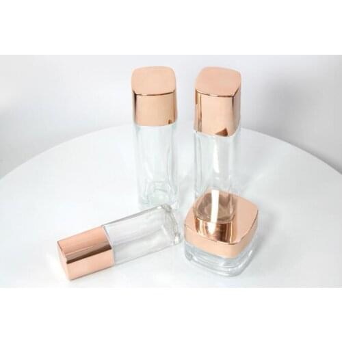 50PCS 50G Empty Clear Glass Bottle with GOLD/silver Lid,Travel Portable Cosmetic Container For Moisturizer/Cream/Mask Bottle