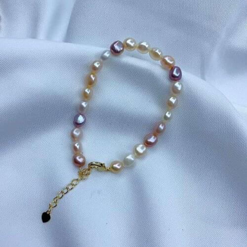 Handmade natural white pink purple freshwater baroque pearl golden accessories clasp bracelet adjustable extension chain