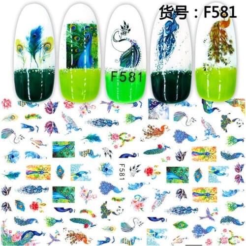 Peacock Plume Bird adhesive 3d nail sticker foil nails art decoration cute cartoon designs nail decals manicure supplies tool