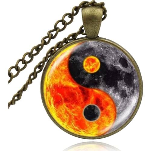 KARAIRIS Yin Yang Tai Ji Gossip Glass Cabochon Chain Necklaces the Great ultimate great harmony Art Picture Handmade Jewelry Men
