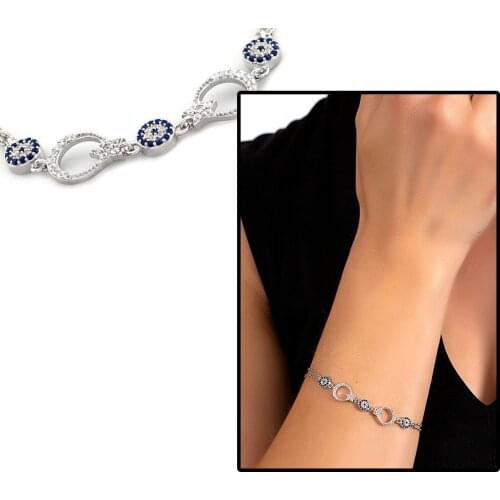 Tesbihane Blue-White Zirconia stone the Moon the stars Design 925 Sterling Silver Women Bracelet