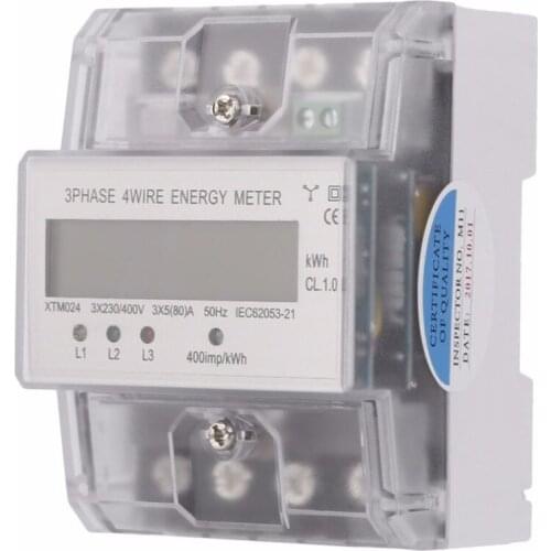 XTM024 5 (80) A 3x230/400V Three-Phase Four Wire Energy Meter Rail Electricity Power Accurate Clear Cover