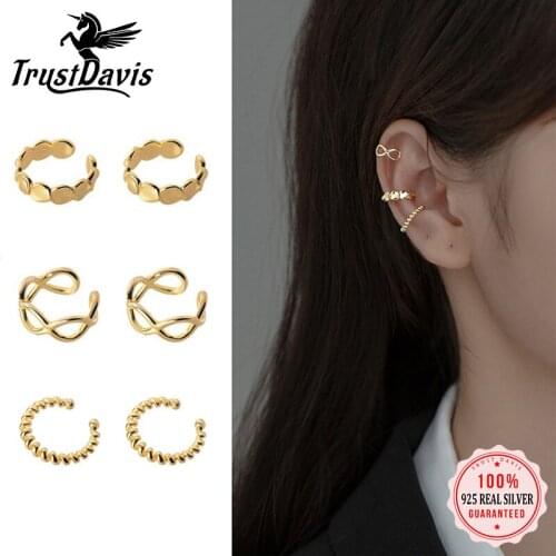 TrustDavis Real 925 Sterling Silver Fashion Round Twist Cross Ear Cuff Clip Earrings For Women Without Piercing Jewelry DA2200