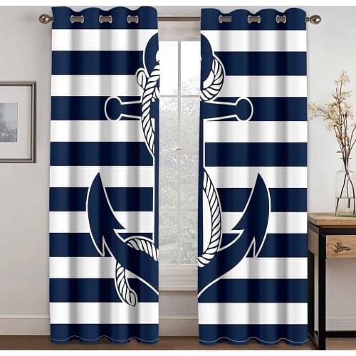 Home Living Room Shading Decorative Curtain Home Textile Decoration Bedroom Curtains Black Striped Anchor Pattern 3D Printing