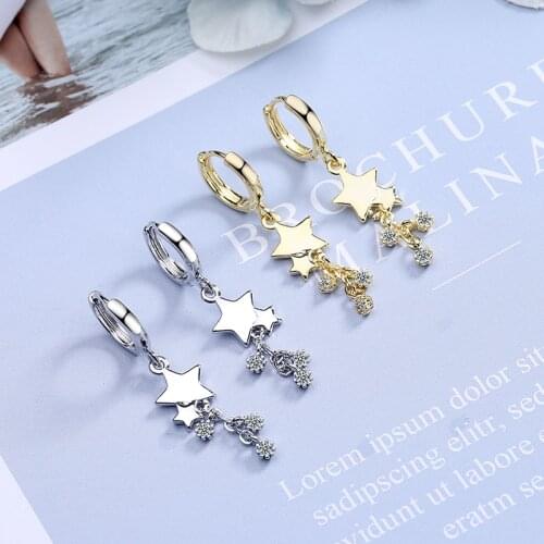 New Fashion Small Big Star Drop Earrings for Women Korean Style Gold Silver Color Chain AAA Zircon Crystal Earring Jewelry Gift