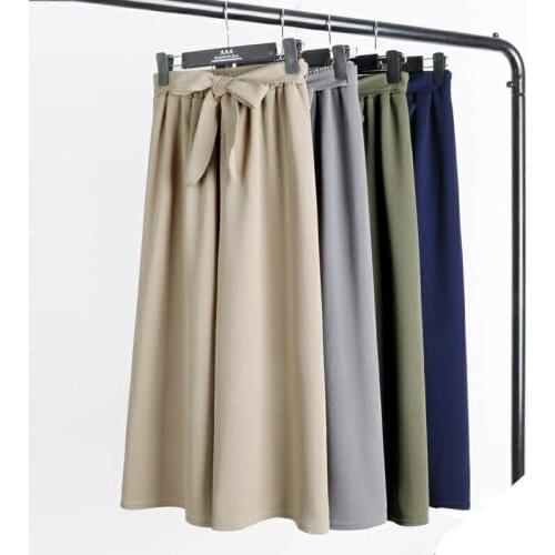 2019 Summer Women Elastic High Waist Wide Leg Pants Elegant Bow Tie Loose Casual straight pants Korean Solid color Trousers W591