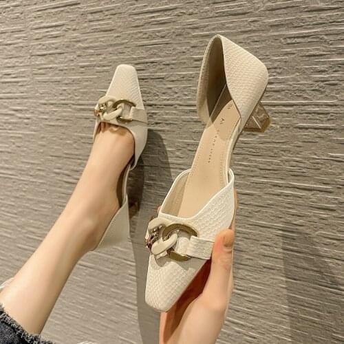 Single Shoes Women 2021 Spring and Summer Square Head Work Thick Heels Shoes Students and Girls Asakuchi High Heels