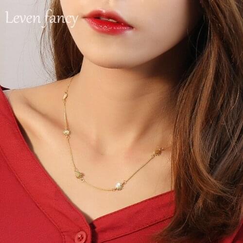 Golden Star Statement Necklace Choker for Girls 18K Gold Over 925 Sterling Silver High Quality Women Prom Bib Necklaces Gift