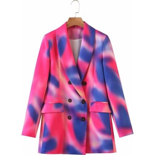 Women blazers and jackets autumn new style fashion zha hot printing temperament double breasted suit blazer feminino