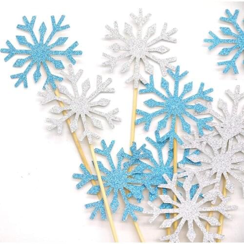 12pcs/lot SnowFlake Cupcake Toppers Baby Girl Frozen Birthday Party Decoration Kids Christmas Cake Supplies Accessories