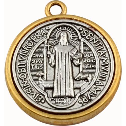 Saint St Benedict Cross Medal Charm Pendants 15Pcs Two Tone Jewelry DIY Fit Necklace 32.3x27.9mm A-557