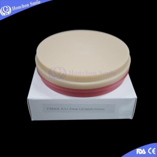 3 Pieces 98X25MM Multi Color PMMA/ Double Layer PMMA Block / Pink PMMA For Denture A1,A2,A3