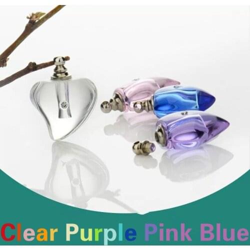 4 Mix Color Crystal Vials pendant with screw cap Essential perfume Oil vial bottles necklace pendant name on rice art jar bottle