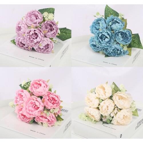 6 big head pink silk peony artificial flower rose wedding home DIY decoration high quality large bouquet foam accessories craft