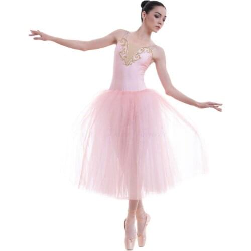 A18703 Pale Pink Spandex Bodice Ballet Tutu Romantic Long Tutu Girl & Women Ballet Costume Ballerina tutu