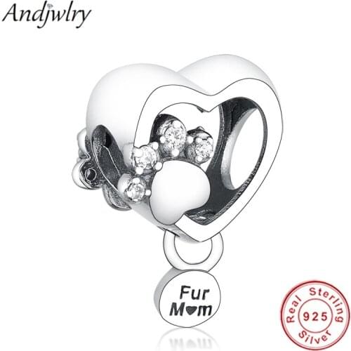 Fit Original Pandora Charms Bracelets 925 Sterling Silver Sparkling Paw Print & Heart Charm Women DIY Jewelry Berloque