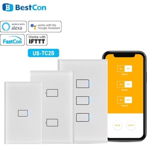 Broadlink TC2S US 1/2/3 Gang WIFI Standard Light Switch Smart Touch Remote Control Switch Supports Google Home and Alexa Voice