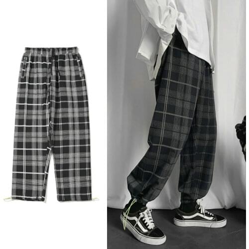 Mens Plaid Casual Harem Pants Korean Man Nice Pop Loose Ankle-Length Trousers Harajuku Streetwear Joggers Pants Male Clothing