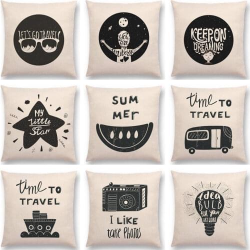Black and White Warm Words Happy Life Meaningful Letter Stars Travel Good Idea Freedom Colorful Cushion Cover Nice Pillow Case