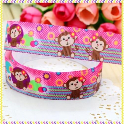 DHK 7/8'' 5yards monkey printed grosgrain ribbon headwear hair bow diy party decoration OEM Wholesale 22mm C1092