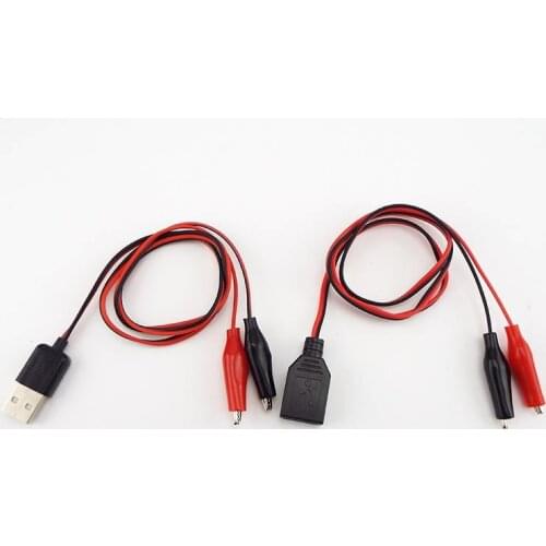 Alligator Test Clips Clamp to USB Male female Connector cable crocodile electrical clip Power Supply extension wire Adapter 60cm