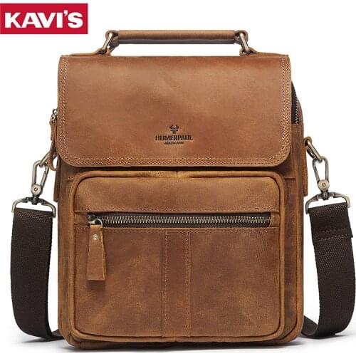 KAVIS Men Shoulder Bag Vintage Crossbody Bags High Quality Male Bag Cow Leather Handbag Capacity Men Messenger Bags Tote Bag