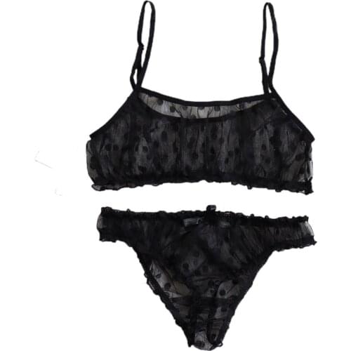 2 Pcs Lady´s See-through Sexy Lingerie Set Honeymoon Solid Color Polka Dot Sling Top Perspective Mesh Underpants Sex Toy 2020