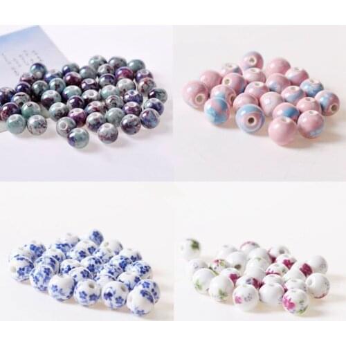 50 Pcs/Lot) 12mm Round Ceramic Beads DIY Porcelain Loose Beads For Necklace Bracelet Jewelry Making