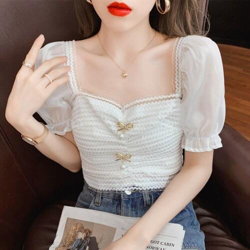 Summer new sexy net yarn splicing bud silk unlined upper garment to coat short sleeve T-shirt female joker brim fairy small unli