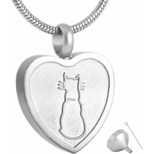 MJD8253 Stainless Steel Cremation Jewellry Pet Urn Heart Pendant with Cat Print Ashes Jewellery