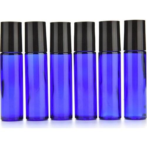 10 ML Roll-On Black Plastic Cap Refillable Bottle Blue Glass Bottle Roll On Empty Fragrance Perfume Essential Oil Bottle