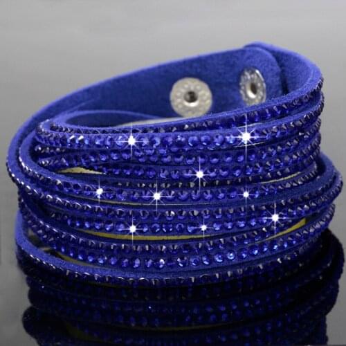 Punk Style Multilayer Crystal Bracelets Luxury Fashion leather bracelet Bangles Cuff Rivet Bracelet For Women pulseras