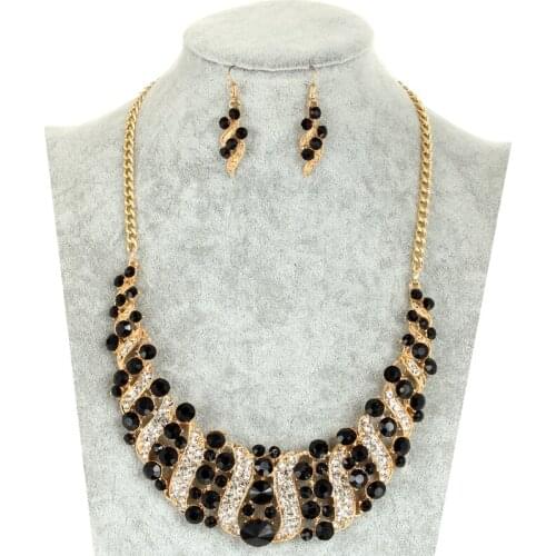 Fashion Gold Color Jewelry Set Colorful Cubic Zircon Beads Chocker Necklac Drop Earrings Set For Women Crystal Jewelry Sets