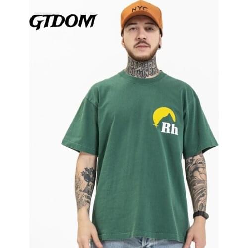 GTDOM Men 2021 Summer New T-Shirt Cotton Chic Causual Letter Scenery Print Floral Tees Short Sleeve O-Neck Oversize T-shirts