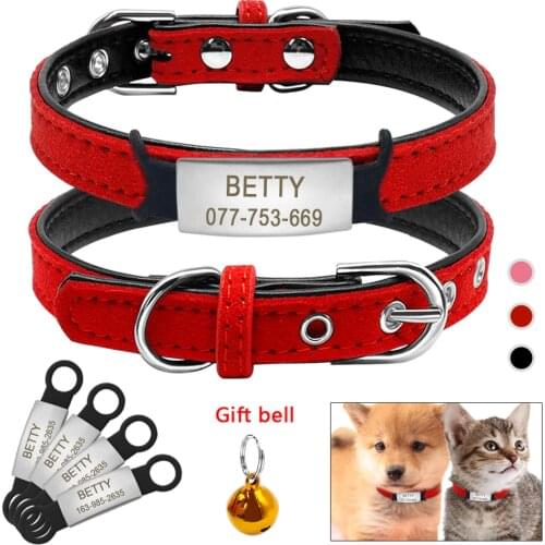 Soft Cat Collar and Tag Set Cat Dog Collars Personalized Padded ID Collars Puppy Pet For Small Medium Cats Free Bell XXS