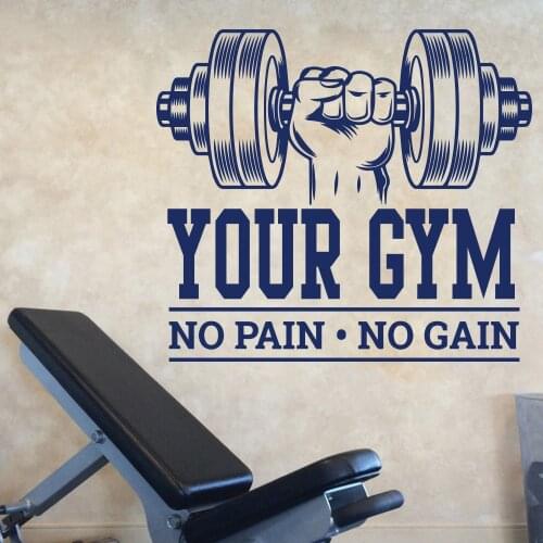 Custom Name Gym Bodybuilding No Pain No Gain Wall Sticker Workout Fitness Crossfit Inspirational Quote Wall Decal Decor Vinyl