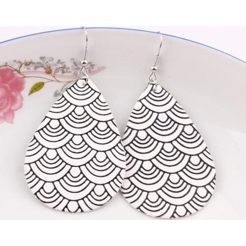 ZWPON 2019 New Mermaid Leather Teardrop Earrings for Women Fashion Statement Zebra Leather Earrings Wave Jewelry Wholesale