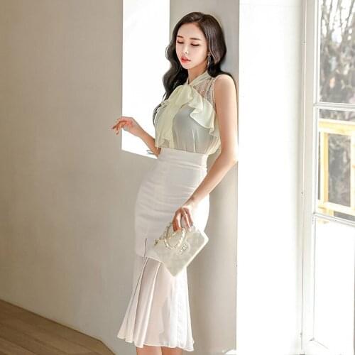New arrival korean style fashion summer sets for women elegant temperament perspective chiffon thin simple sexy two piece set