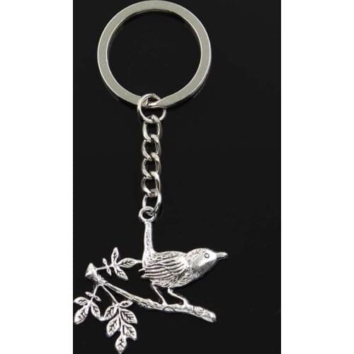 New Keychain 35x42mm Bird Standing Branch Pendants DIY Men Car Key Chain Ring Holder Keyring Souvenir Jewelry Gift
