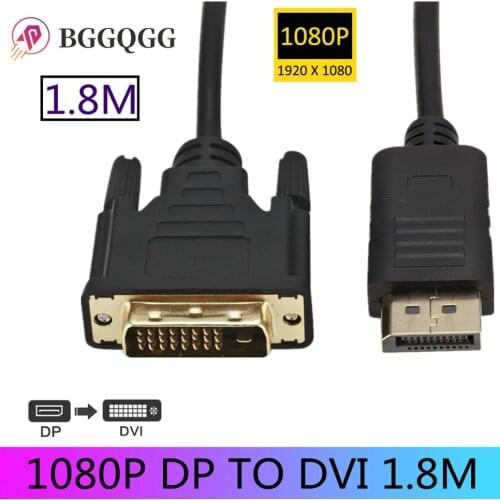1080P DP to DVI Converter 1.8m Cable DisplayPort Male to DVI-D 24+1Pin Male Professional Display Adapter for DVI Input Monitor