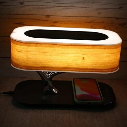 Bedside Lamp Table Light Bluetooth Speaker Wireless Charger Stepless Dimming Desk Lamp with Sleep Mode for Home and Office Decor