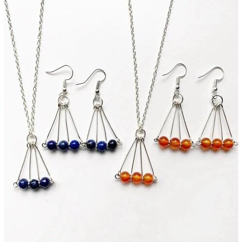 Lapis Lazuli Earrings Silver-color Necklace Carnelian Stone Pendant Necklace and Earring Set Women Girls Creative Jewelry