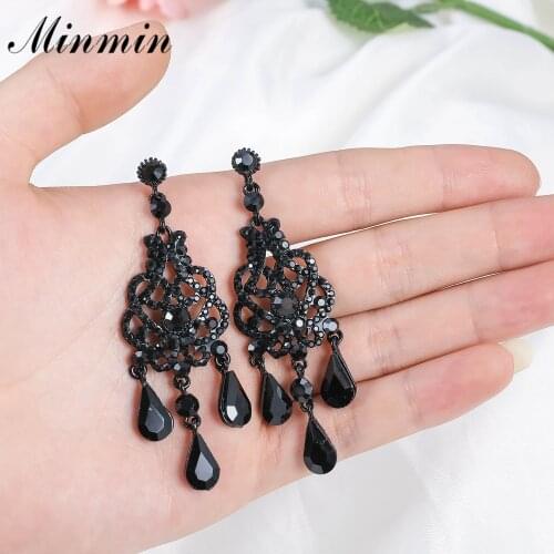 Minmin Vintage Black Crystal Rhinestone chandelier Drop Earrings Women Fashion Earrings Statement Party MEH1751