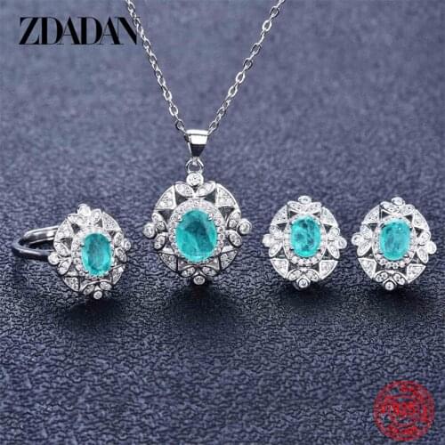 ZDADAN 925 Sterling Silver Oval Crystal Zircon Jewelry Set For Women Fashion Wedding Banquet Party Gift Wholesale