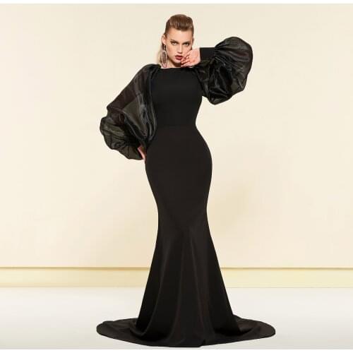 Tanpell Vintage Black Mermaid Long Evening Dress Long Sleeves Simple Floor-Length Women Party Formal Custom Evening Dress 2020