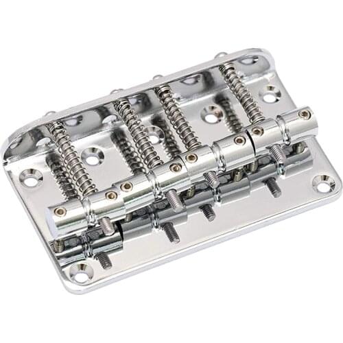 Hard Tail Fixed Bass Guitar Bridge Compatible with 4 String Jazz Bass or Precision Bass Style Bass Guitar Top Load Chrome