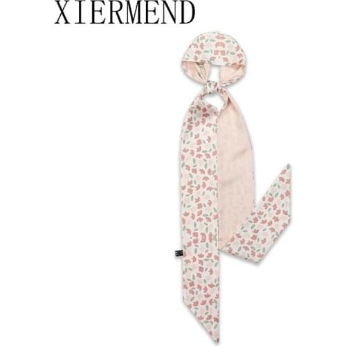 2021 new printed strip little fairy scarf hair silk scarves female south Korean joker wrist ribbon and long women skinny scarf