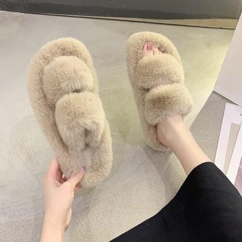 3 PairsFemale Shoes Slides Loafers Flock Low Platform Shallow Slippers Casual Fur Flip Flops Flat Plush Basic Fashion lykj-yx