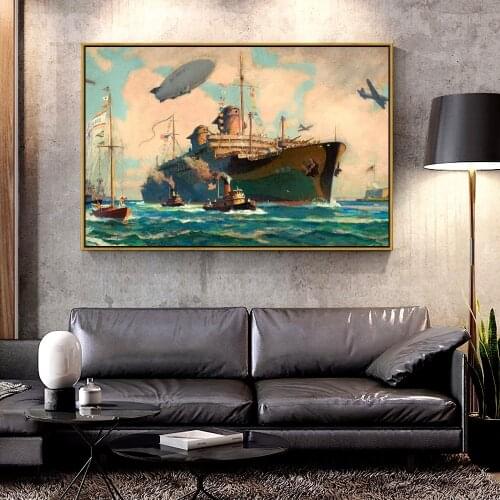 Artcozy Oil Canvas Painting steamer sailboat For Home Decoration Wall Art